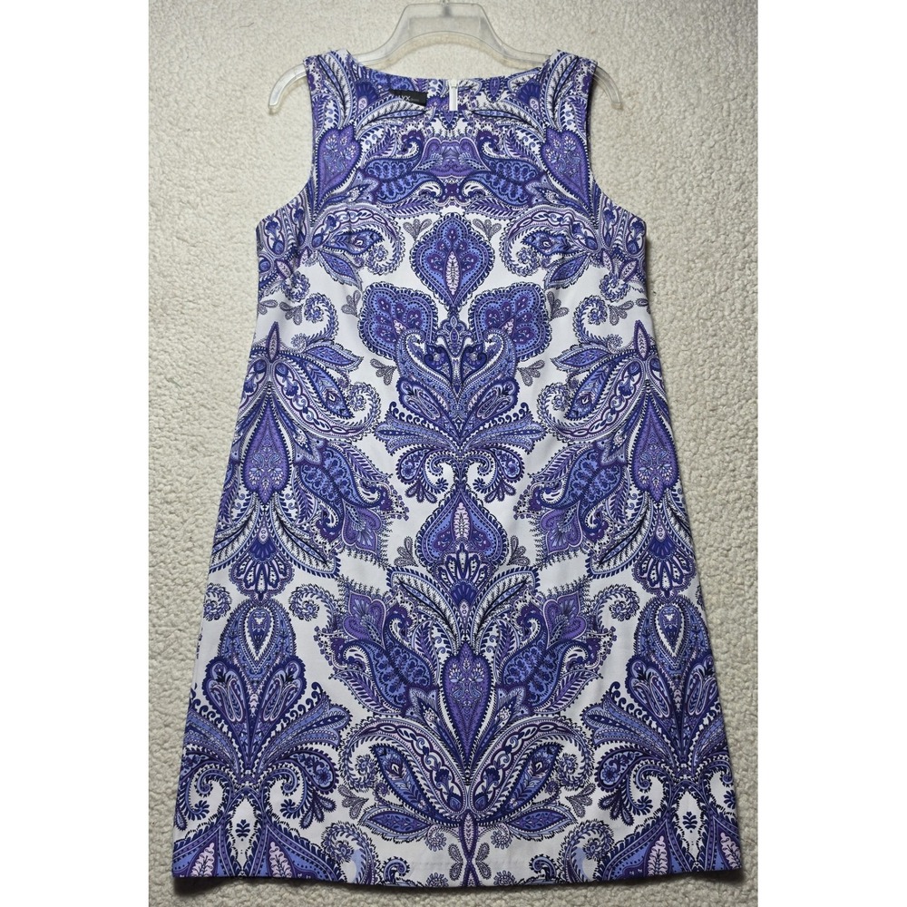ALYX Womens Purple White Paisley Sleeveless Shift Dress Size 10 Boat Neck